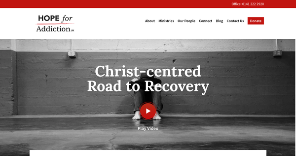 Screenshot of the Hope for Addiction UK Ltd website