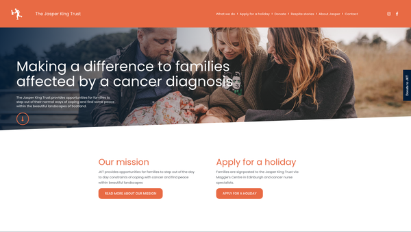 Screenshot of the The Jasper King Memorial Trust website