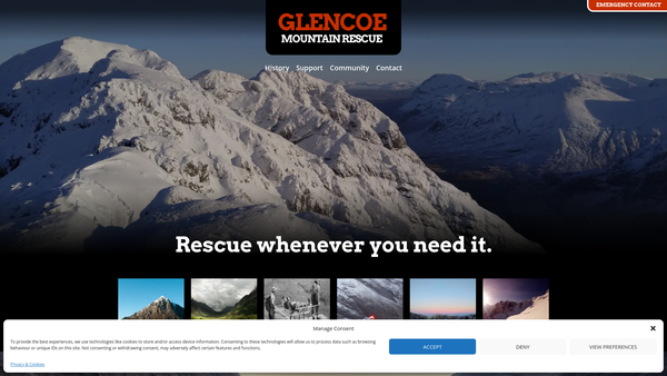 Screenshot of the Glencoe Mountain Rescue website
