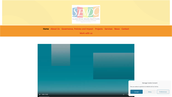 Screenshot of the Scottish Ethnic Minority Deaf Charity SCIO website