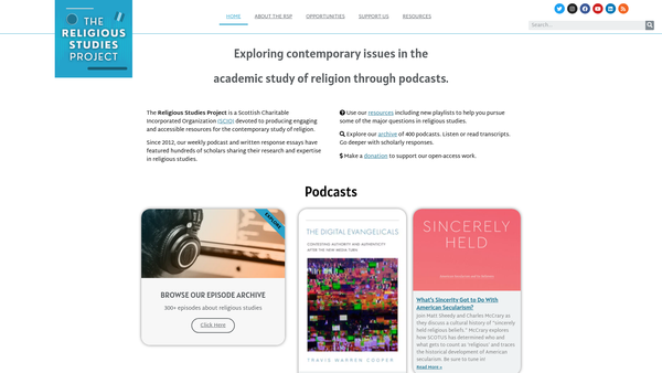 Screenshot of the The Religious Studies Projection Association (SCIO) website
