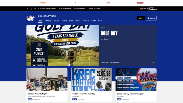 Screenshot of the KRFC Blues Limited website