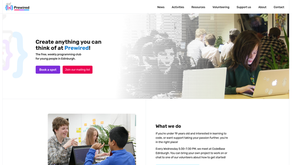 Screenshot of the Prewired website