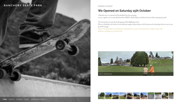 Screenshot of the Banchory Skatepark Group website