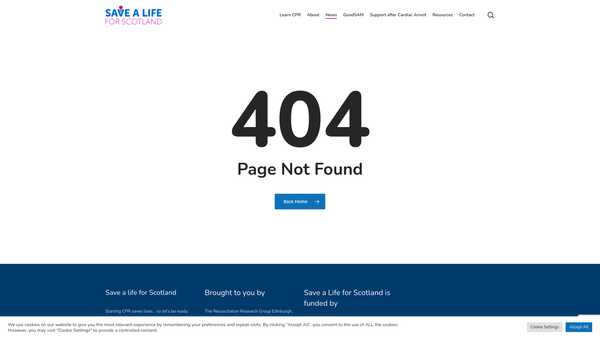 Screenshot of the Save a Life For Scotland (SCIO) website