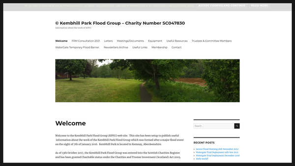 Screenshot of the Kembhill Park Flood Group website