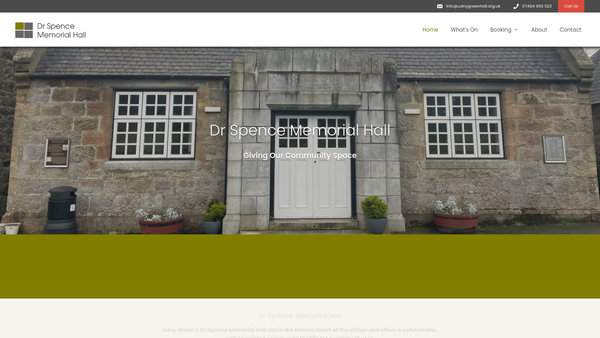 Screenshot of the Dr Spence Memorial Hall SCIO website