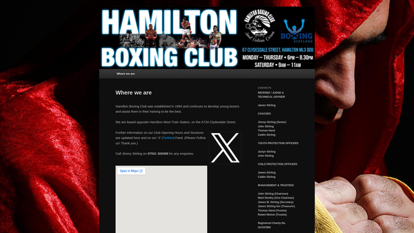 Screenshot of the Hamilton Boxing Club website