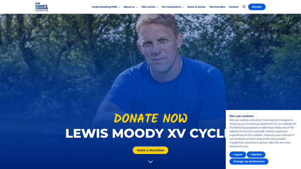 Screenshot of the My Name'5 Doddie Foundation website