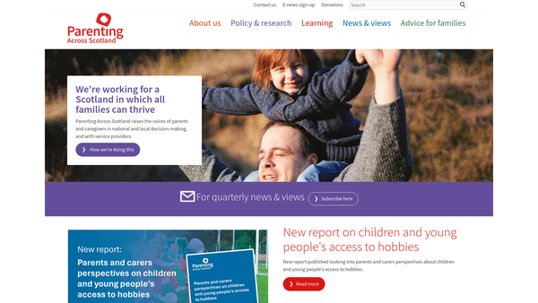 Screenshot of the Parenting Across Scotland website