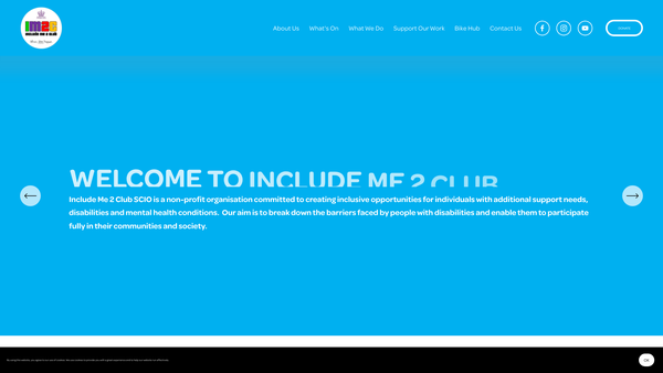Screenshot of the Include Me 2 Club SCIO website
