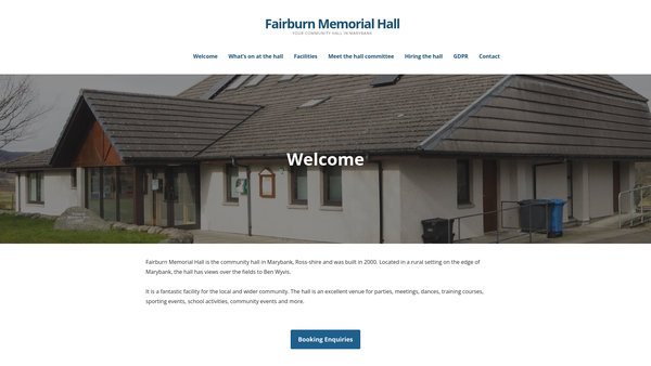 Screenshot of the Fairburn Memorial Hall SCIO website