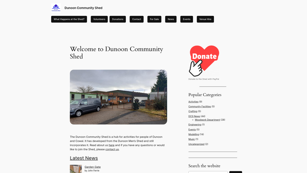 Screenshot of the Dunoon Community Shed website