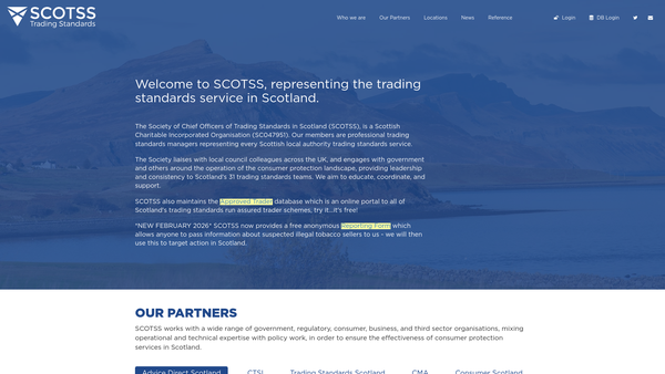 Screenshot of the The Society of Chief Officers of Trading Standards in Scotland website