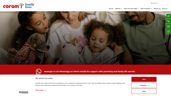 Screenshot of the Family Lives website