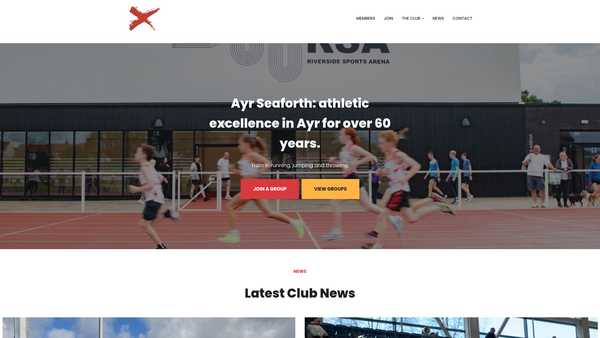 Screenshot of the Ayr Seaforth Athletic Club website