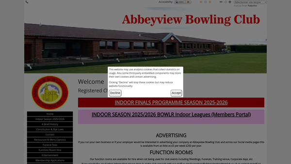 Screenshot of the Abbeyview Bowling Club website