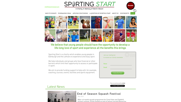 Screenshot of the Sporting Start website