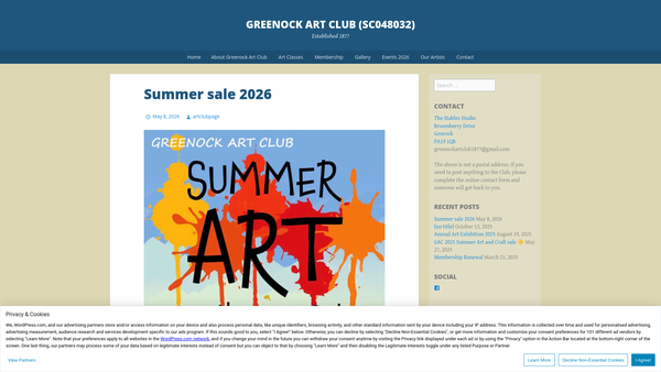 Screenshot of the Greenock Art Club website
