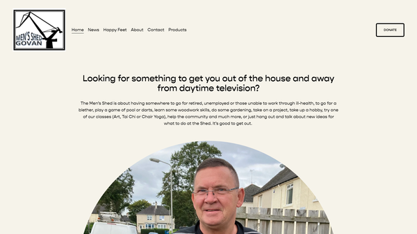 Screenshot of the Men's Shed Govan website