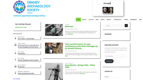 Screenshot of the Orkney Archaeology Society (OAS) [SCIO] website