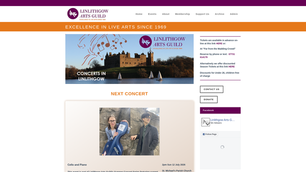 Screenshot of the Linlithgow Arts Guild (SCIO) website