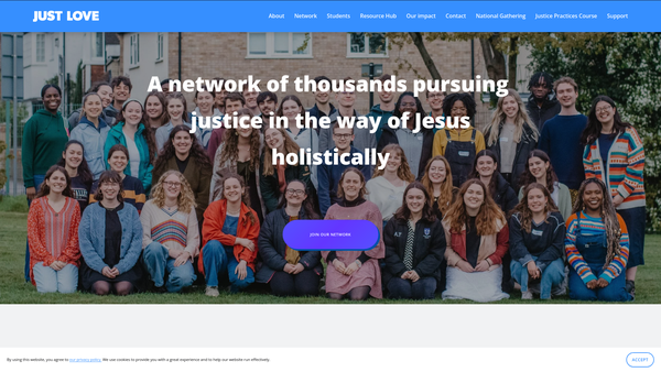 Screenshot of the 'Just Love' website