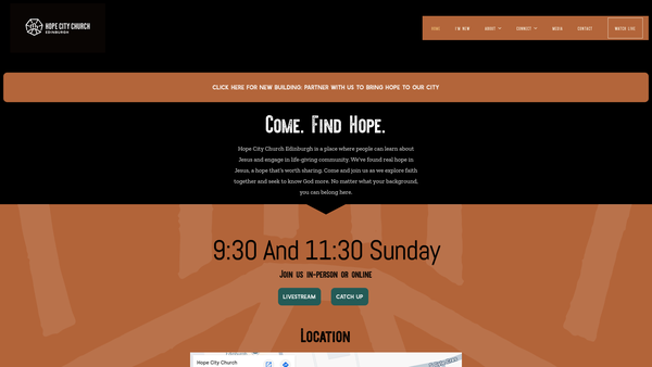 Screenshot of the Hope City Church Edinburgh website
