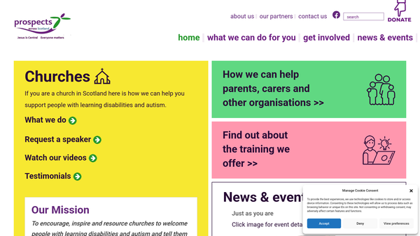 Screenshot of the Prospects Across Scotland website