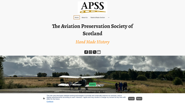 Screenshot of the Aviation Preservation Society of Scotland SCIO website