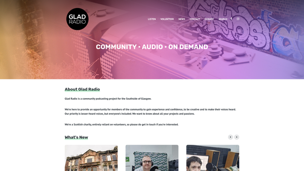 Screenshot of the Glad Radio SCIO website