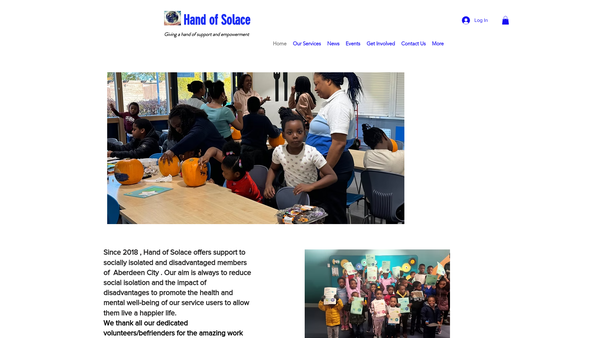 Screenshot of the Hand of Solace website