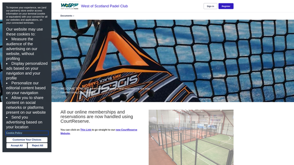 Screenshot of the West of Scotland Padel website