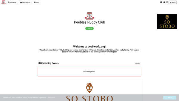 Screenshot of the Peebles Rugby and Community Sports Club SCIO website