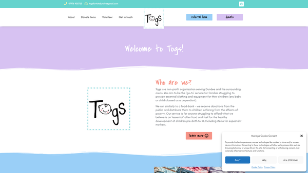 Screenshot of the Togs SCIO website