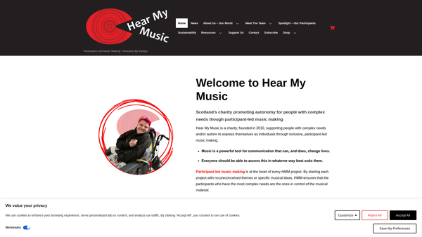 Screenshot of the Hear My Music website
