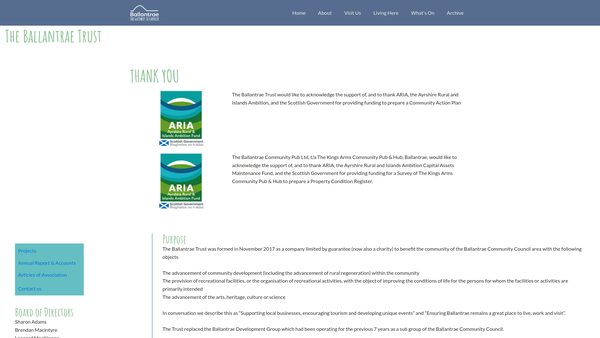 Screenshot of the The Ballantrae Trust website