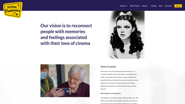 Screenshot of the Screen Memories website