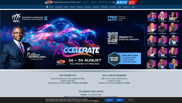 Screenshot of the Kingsway International Christian Centre website