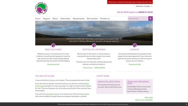 Screenshot of the Orkney Rape & Sexual Assault Service (O.R.S.A.S) SCIO website