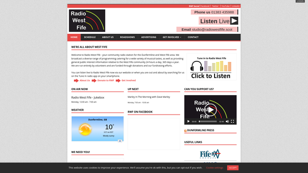 Screenshot of the Radio West Fife (SCIO) website