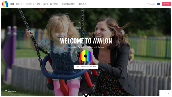 Screenshot of the Avalon (Autism Parental Support & Respite Services) website