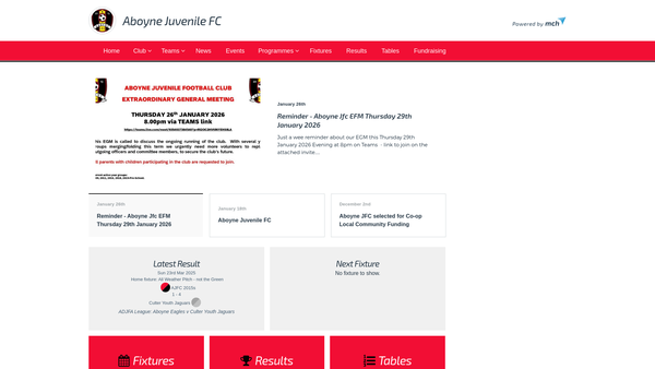 Screenshot of the Aboyne Juvenile Football Club website