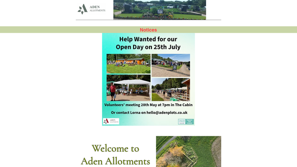 Screenshot of the Aden Community Allotment Association SCIO website