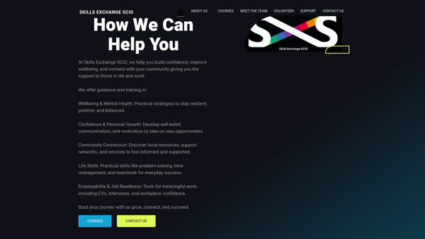 Screenshot of the Skills Exchange SCIO website