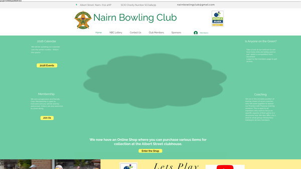 Screenshot of the Nairn Bowling Club website