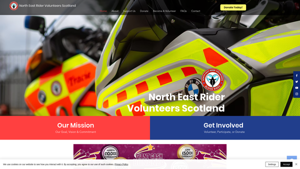 Screenshot of the North East Rider Volunteers Scotland SCIO website