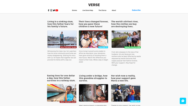 Screenshot of the VERSE Stories website