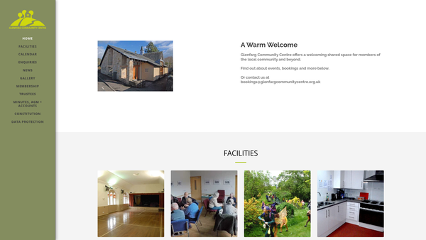 Screenshot of the Glenfarg Community Centre website