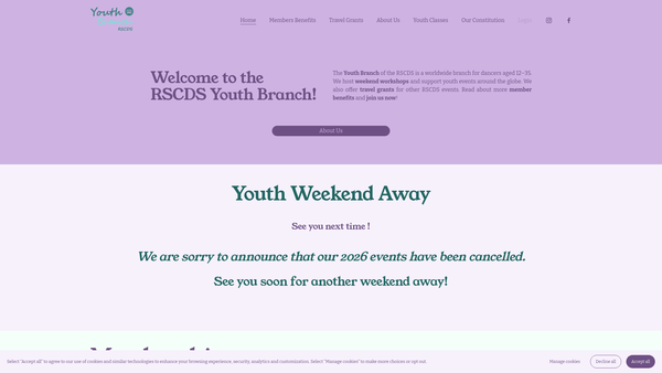 Screenshot of the The Youth Branch of the Royal Scottish Country Dance Society website